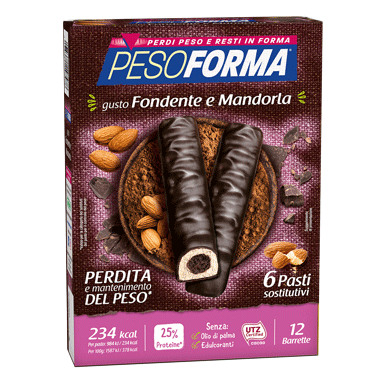 Image of Pesoforma Pasto Sostitutivo Barrette al Cioccolato Fondente E Mandorla 12 Barrette 934209899