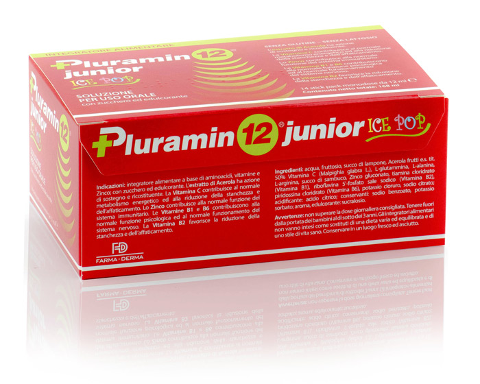 Farma-Derma Pluramin 12(R) Junior Ice Pop Soluzione Per Uso Orale Integratore Alimentare 14 Stick Pack 12ml