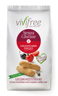 Image of Vivifree Grissini Mediterranei Senza Glutine Con Olio Extravergine Di Oliva, Pomodoro, Capperi e Olive 150g