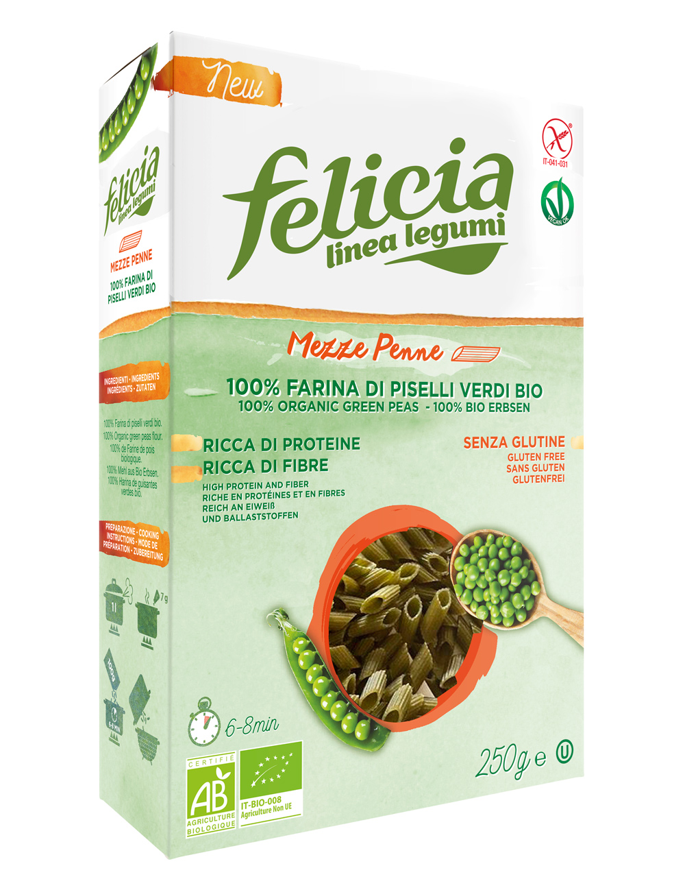 

Felicia Bio Mezze Penne Alla Farina Di Piselli Verdi Biologico 250g