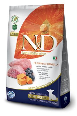 

N&D Natural&Delicious Grain Free Pumpkin Puppy Mini Alimento Secco Per Animali Agnello e Mirtillo 800g