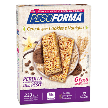 Image of Pesoforma Pasto Sostitutivo Barrette Cereali Gusto Cookies e Vaniglia 12 Barrette