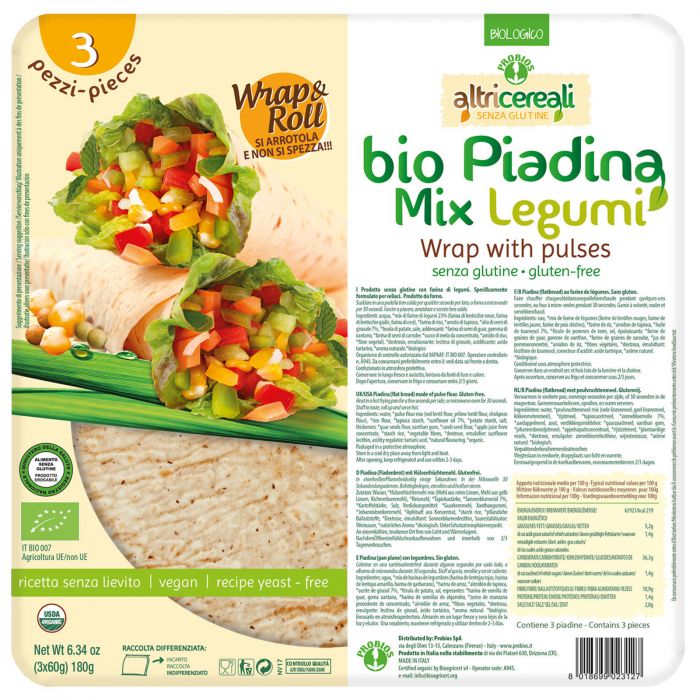 

Altri Cereali Piadina Mix Legumi Probios 3x60g