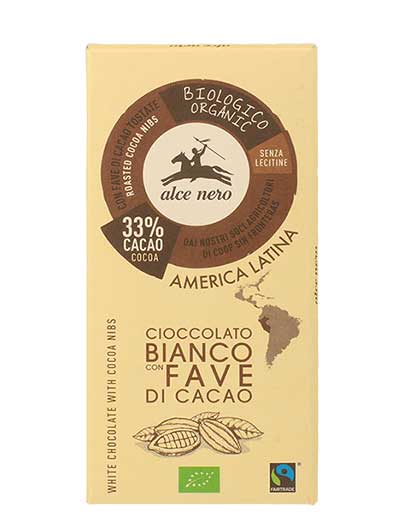 Image of Cioccolato Bianco Con Fave Di Cacao Biologico Alce Nero 100g