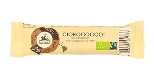 

Ciokococco Barretta Al Cioccolato Al Latte Cocco E Mango Biologica Alce Nero 33g