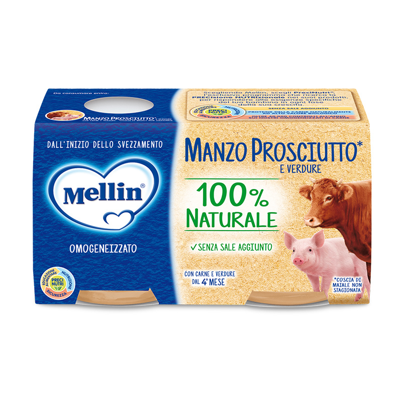 Image of Omogeneizzati Di Carne Manzo Prosciutto Con Verdure Mellin 2x120g