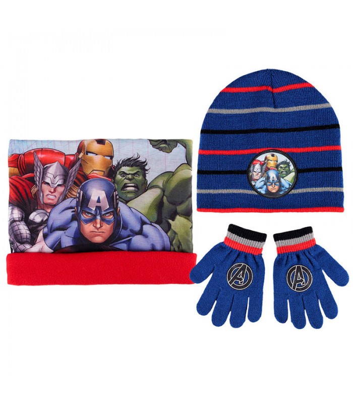 Image of Set 3pz cappello cappellino sciarpa guanti bimbo Avengers blu tg 54