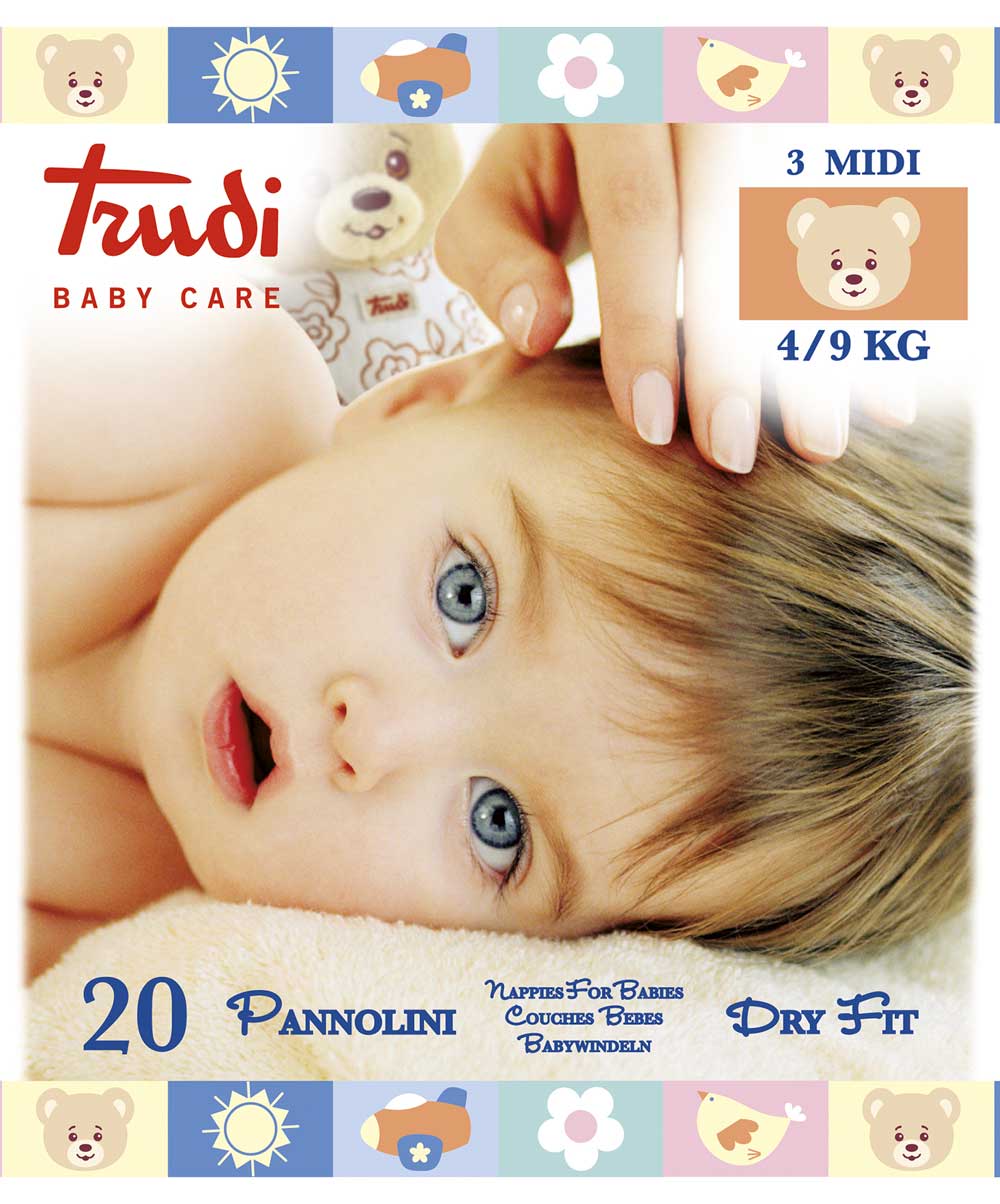 Image of Pannolini Dry Fit Taglia Midi 4/9kg Trudi Baby Care 20 Pannolini