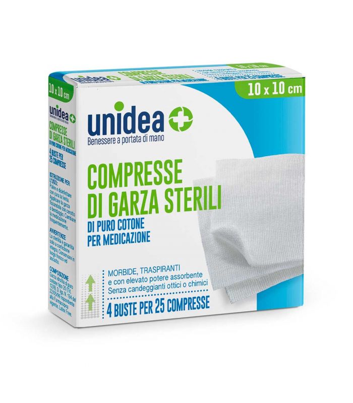 Image of COMPRESSE DI GARZA STERILI unidea 10x10cm 4x25 Compresse