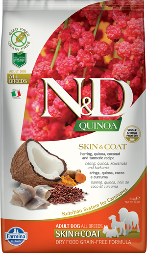 Image of Natural & Delicious All Breed Quinoa Skin & Coat Aringa Grain Free - 2,50KG