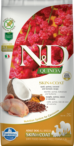 Image of Natural & Delicious All Breed Quinoa Skin & Coat Quaglia Grain Free - 7KG