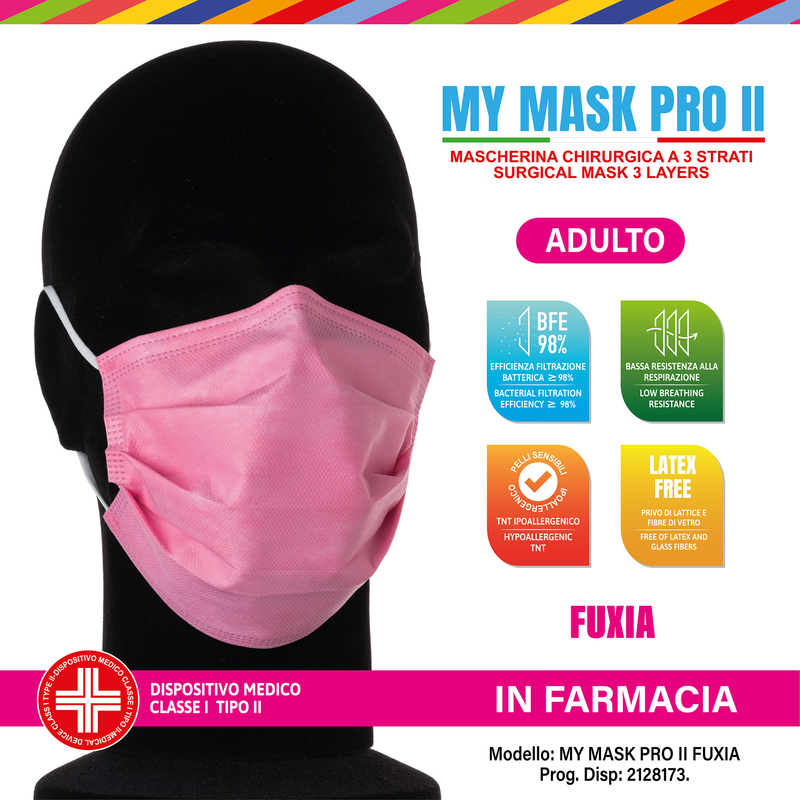 Image of Mascherina Chirurgica Small Fuxia My Mask Pro II 10 Pezzi