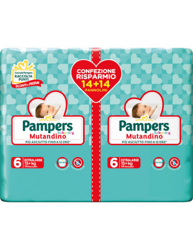 

Pampers Baby Dry Mutandino Taglia 6 XL (15+Kg) 28 Pannolini