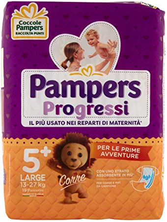 

Pampers Progressi Taglia 5+ LARGE (13-27Kg) 19 Pannolini