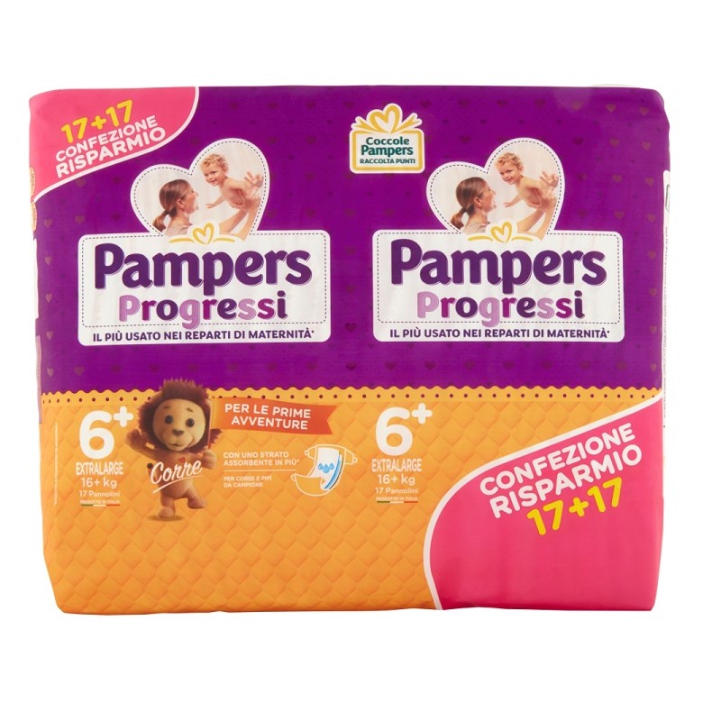 

Pampers Progressi Taglia 6 XL (16+kg) 34 Pannolini