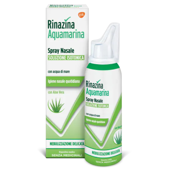 Rinazina Aquamarina Spray Nasale Isotonico Con Aloe Vera Nebulizzazione Delicata 100ml