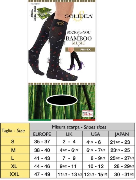 Image of Socks For You Bamboo Music Solidea Nero Taglia L