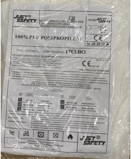 Image of Tuta Classe I 100% PLP Polipropilene Taglia XL Just Safety033