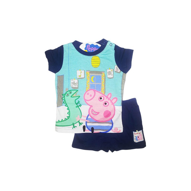 Image of Pigiama maglia maglietta pantaloncino bimbo neonato Peppa Pig George blu 12 m033