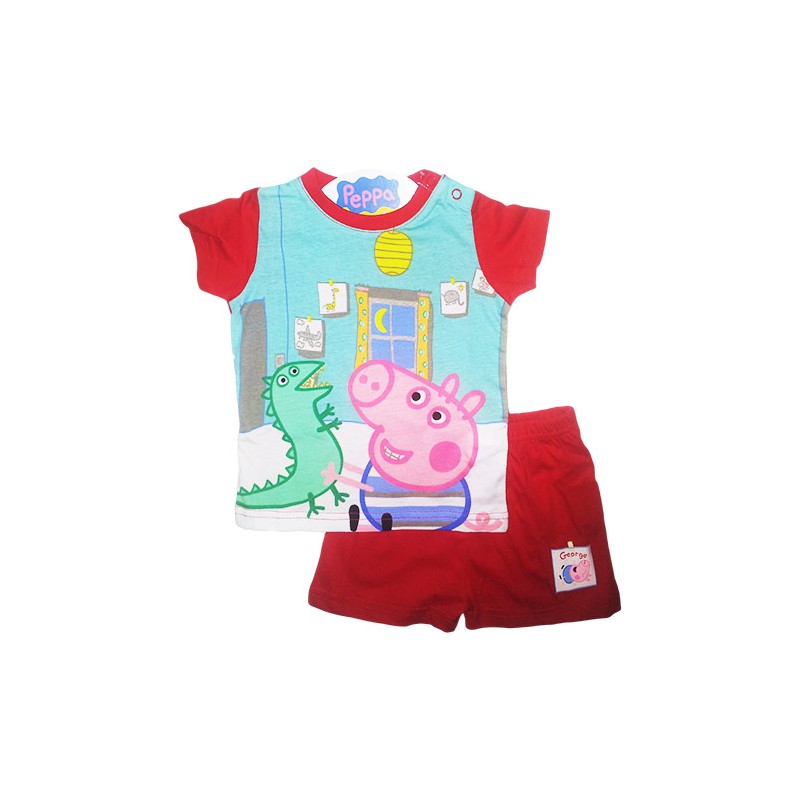 Image of Pigiama maglia maglietta pantaloncino bimbo neonato Peppa Pig George rosso 12 m033