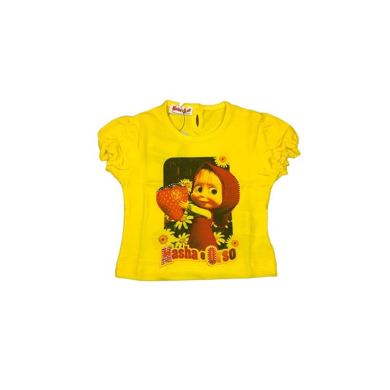 Image of T-shirt maglia maglietta bimba neonata Masha e orso giallo 12 m033