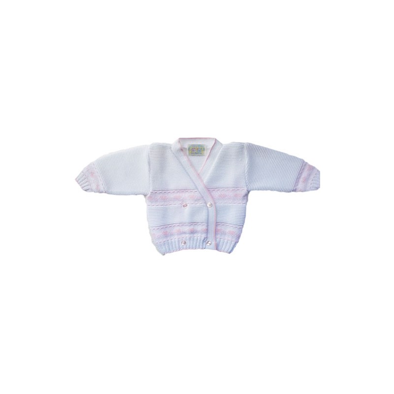 Image of Cardigan scaldacuore incrociatino coprifasce cotone La Rocca bimba neonato bianco rosa TU033