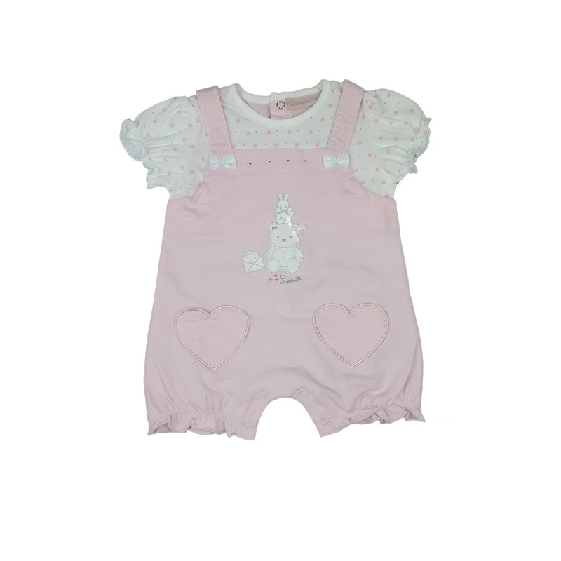 Image of Pagliaccetto tutina bimba neonato mezza manica rosa Bidibimbo Chic 0 - 3 m033