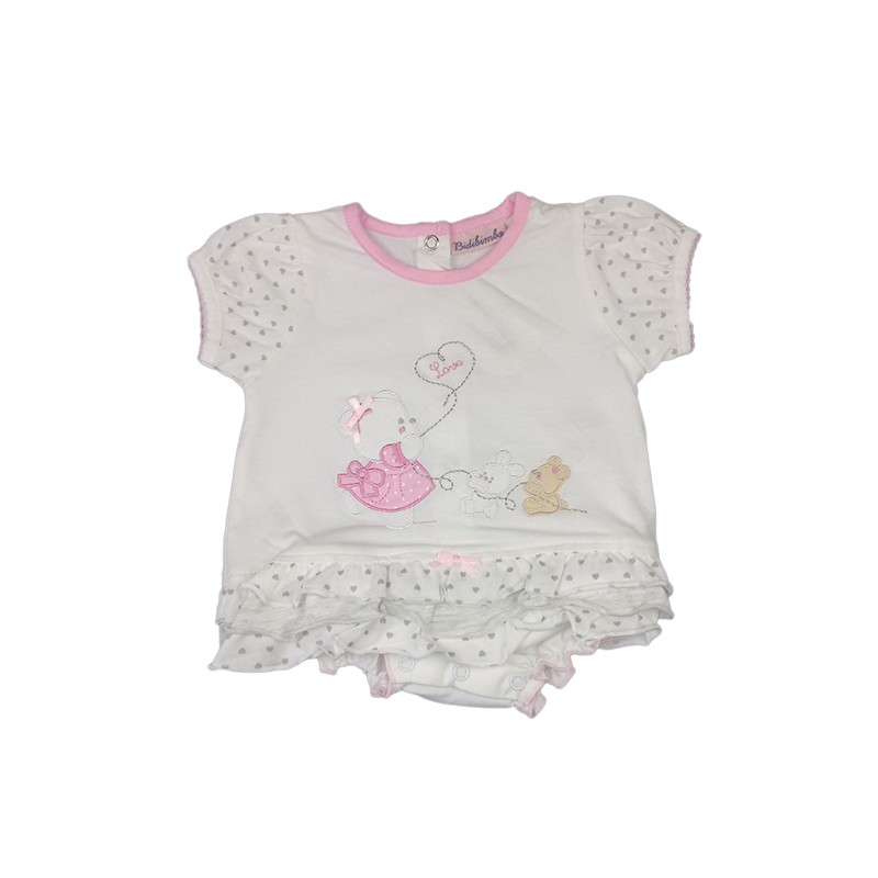 Image of Pagliaccetto tutina vestitino bimba neonato mezza manica bianco rosa Bidibimbo 3 - 6 m033