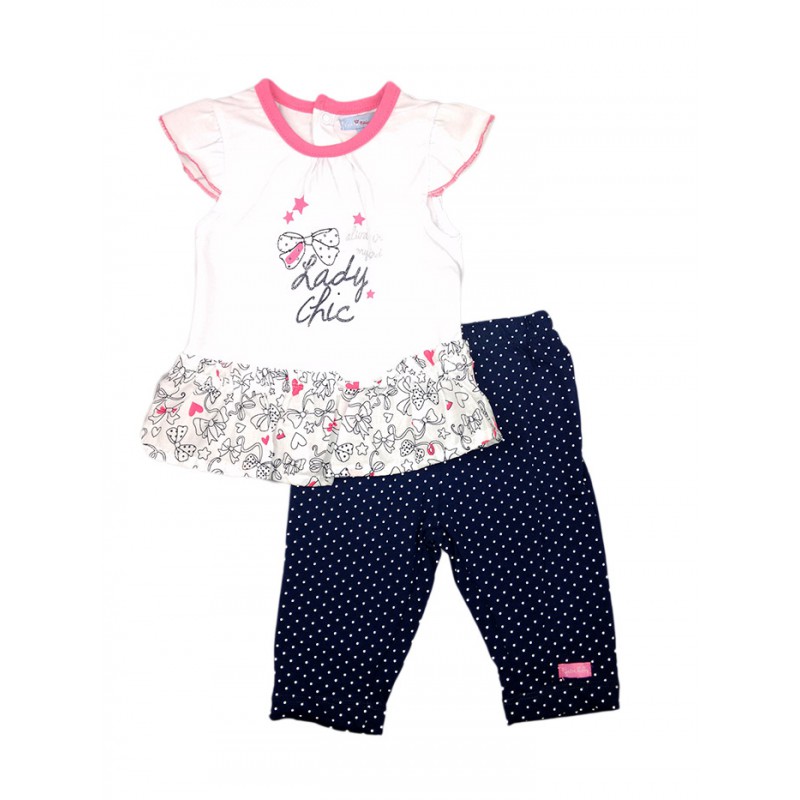 Image of Completo 2pz maglia canotta leggings bimba neonato senza manica con volant Yatsi bianco blu 6 m033