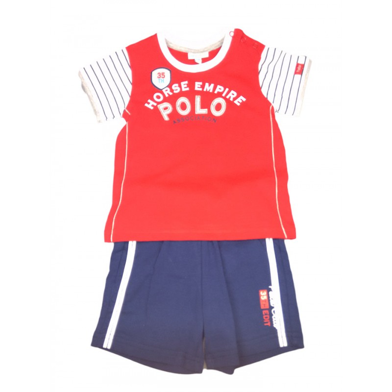 Image of Completo 2pz maglia pantaloncino bimbo neonato mezza manica Yatsi rosso blu 12 m033