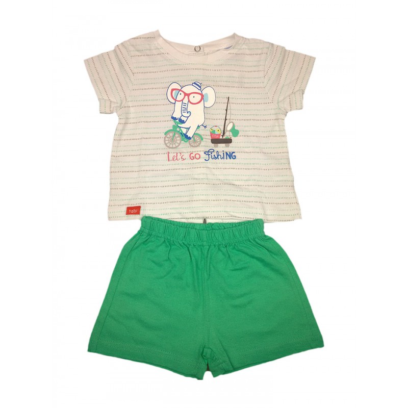 Image of Completo 2pz maglia pantaloncino bimbo neonato mezza manica Yatsi bianco verde 6 m033