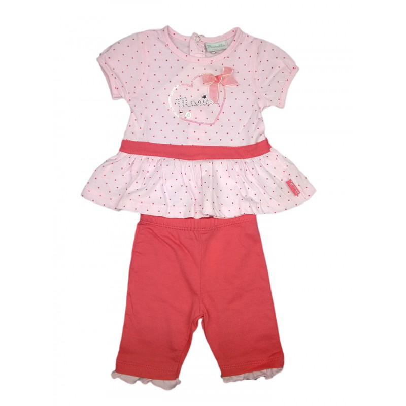 Image of Completo 2pz maglia leggings bimba neonato mezza manica con volant Pastello rosa fucsia 3 - 6 m033