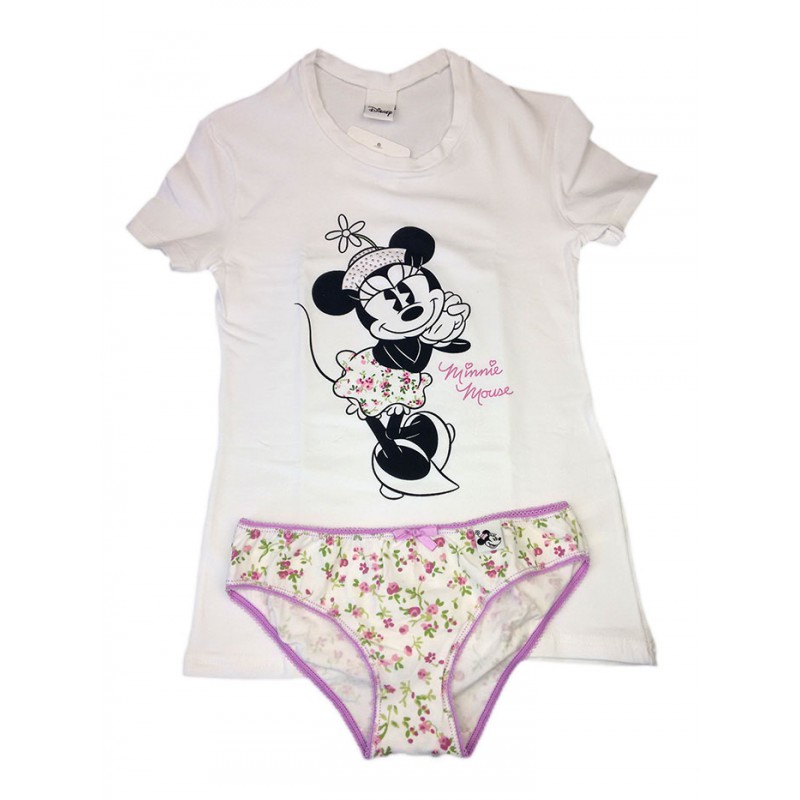 Image of Completo set 2pz tshirt e slip intimo bimba bambina Disney Minnie Bianco 10 - 12 anni