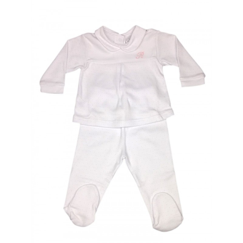 Image of Completo 2pz tshirt e ghettina bimba neonato Rapife bianco pois rosa 3 m033