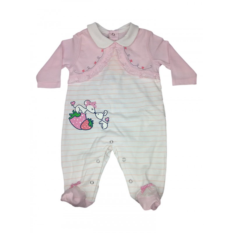 Image of Tuta tutina cotone bimba neonato Mignolo Dodipetto bianco rosa 1 m033