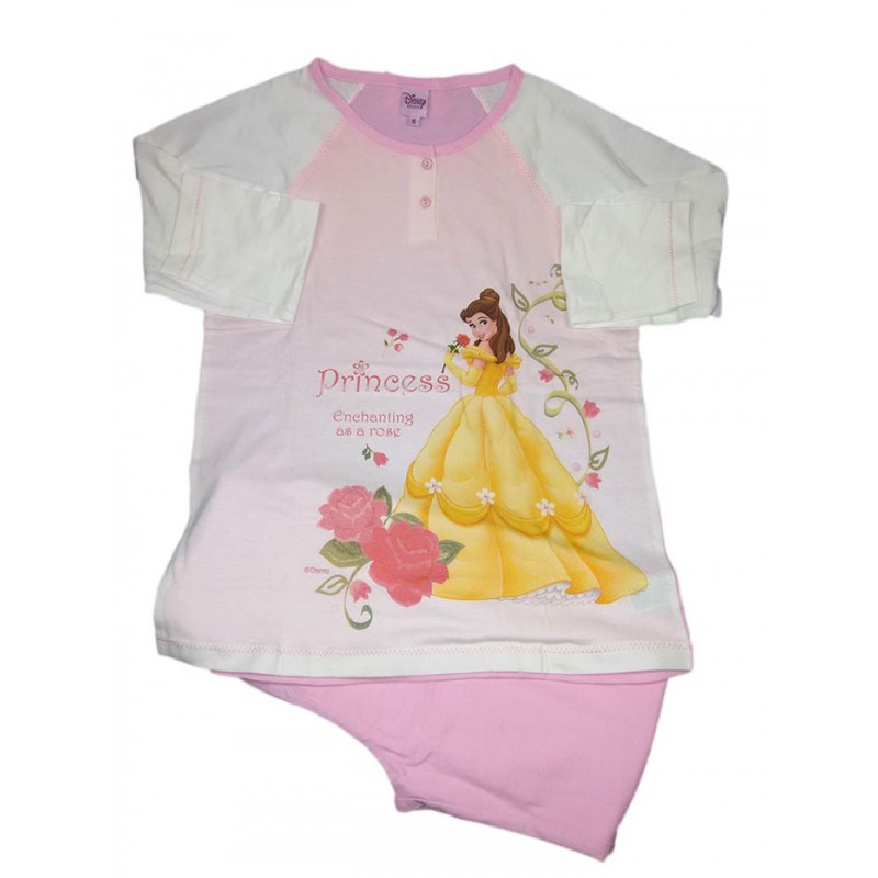 Image of Pigiama maglia maglietta pantalone bimba bambina Disney Principesse bianco rosa 10A