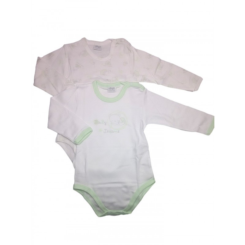 Image of Bi-pack body intimo bimba bimbo neonato manica lunga Ellepi bianco verde 12 m