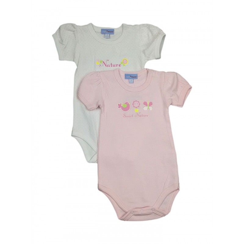 Image of Bi-pack body intimo bimba neonata mezza manica Yatsi bianco rosa 3 m033