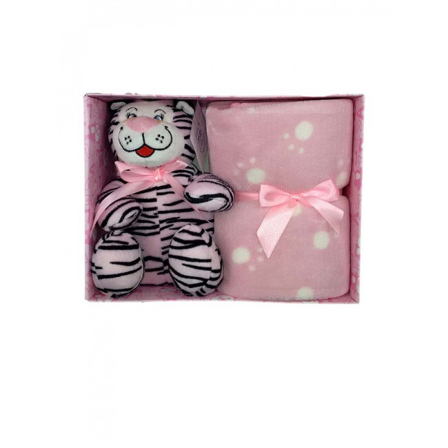 Image of Set 2pz confezione regalo copertina coperta culla carrozzina con peluche bimba neonato nazareno gabrieli rosa stelle TU