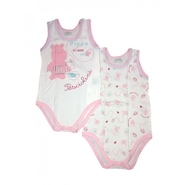 Image of Bi-pack body intimo bimba neonato senza manica Ellepi bianco rosa 24 m033