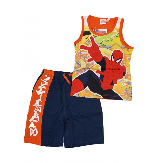 Image of Completo 2pz T-shirt canotta pantaloncino cotone bimbo bambino uomo ragno Spiderman blu 3A