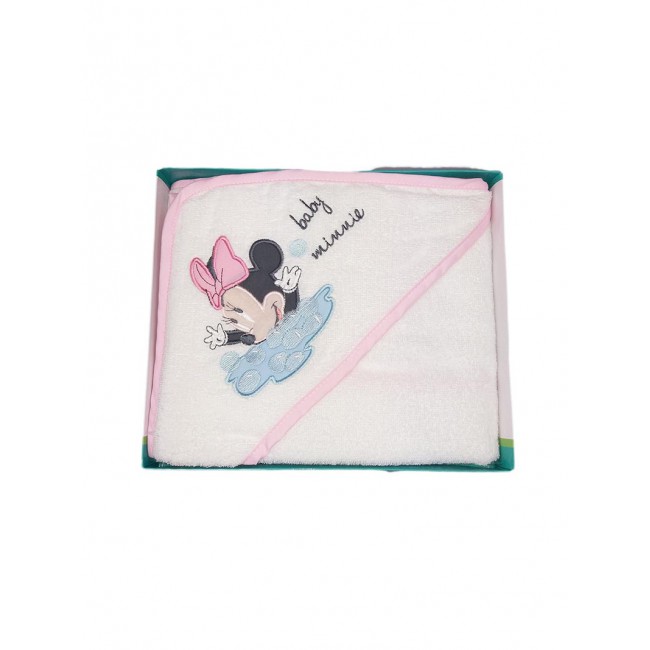 Image of Accappatoio triangolo bimba neonato spugna Minnie Disney baby bianco rosa TU