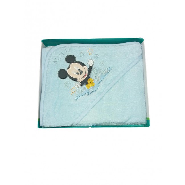 Image of Accappatoio triangolo bimbo neonato spugna Mickey Disney baby bianco cielo TU033