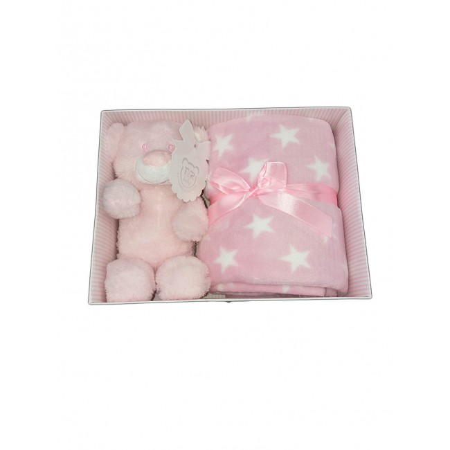 Image of Set 2pz confezione regalo copertina coperta culla carrozzina pois con peluche bimba neonato T&R rosa TU
