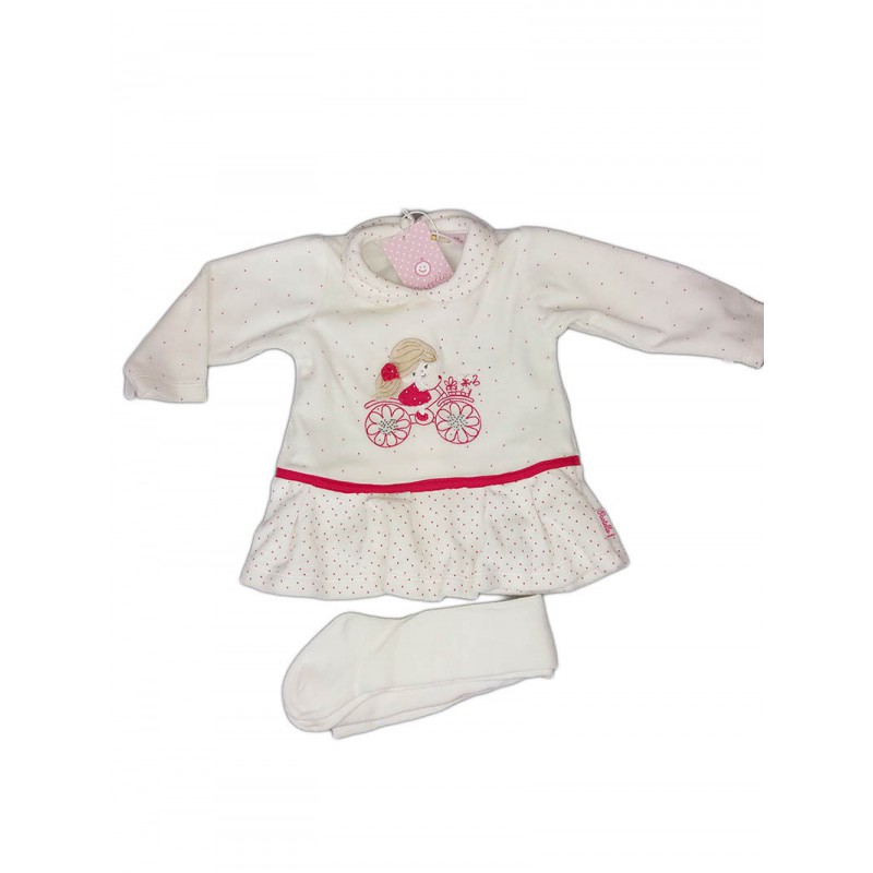 Image of Vestito vestitino abito ciniglia bimba neonato Pastello panna 6 - 9 mesi033