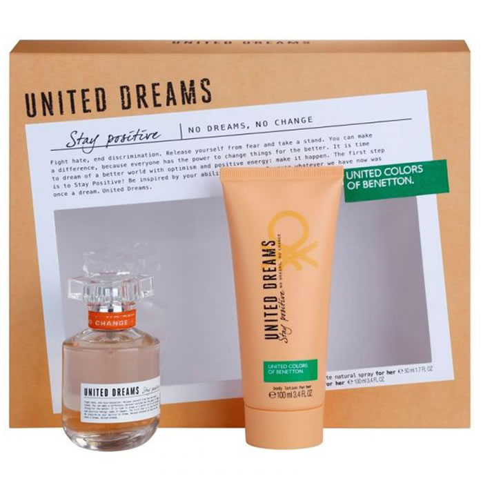 Image of Benetton United Dreams Stay Positive Woman Eau De Toilette Spray 50ml Set 2 Parti 2019033