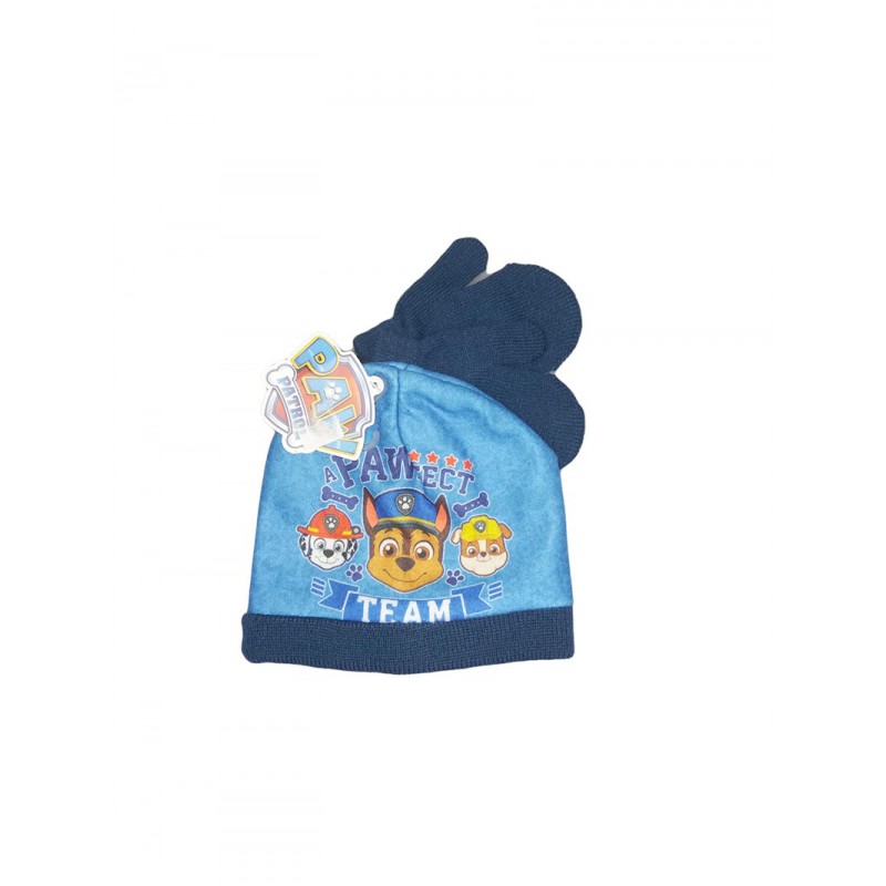 

Set 2pz cappello cappellino muffole guanti bimbo bambinoPaw Patrol blu tg 48