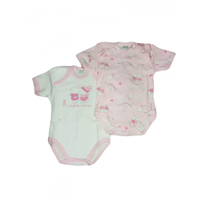 Image of Bi-pack body intimo bimba neonato mezza manica Ellepi bianco rosa Af4820 18 m033