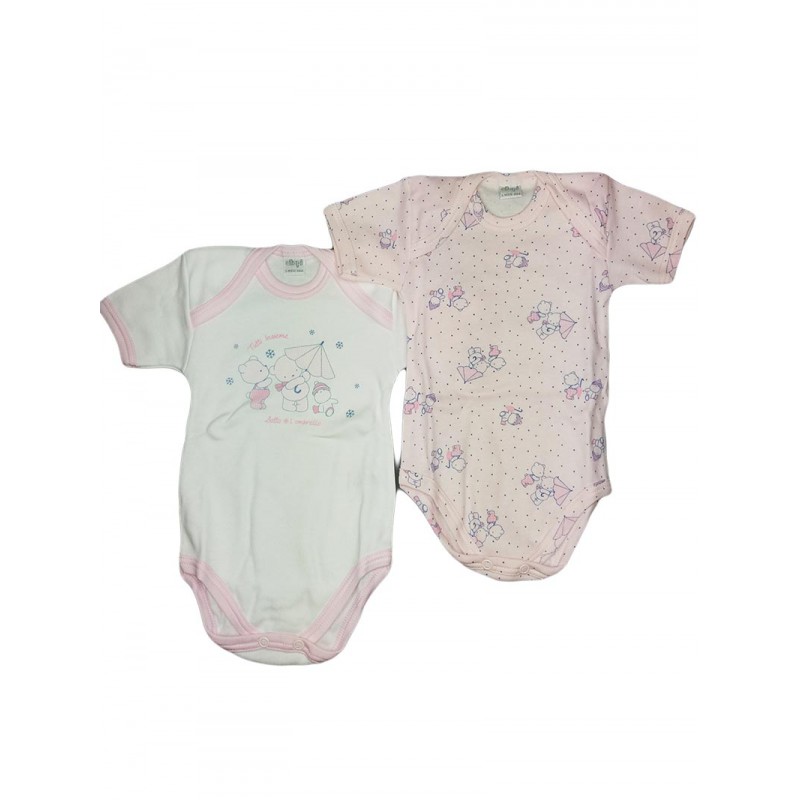 Image of Bi-pack body intimo bimba neonato mezza manica Ellepi bianco rosa Af4632 6 m033