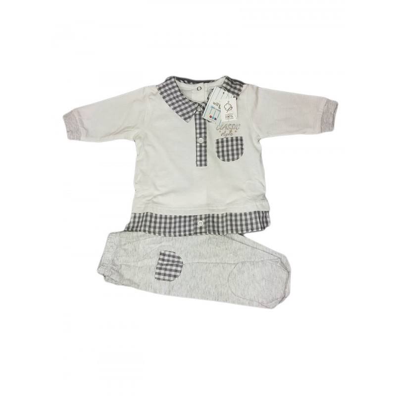 Image of Completo 2pz maglia e ghettina bimbo neonato Will B bianco grigio 1 - 3 mesi033